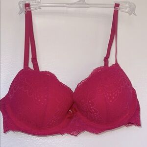 34C bra Gilligan and OMalley bra magenta pink lace padded push up underwire bra